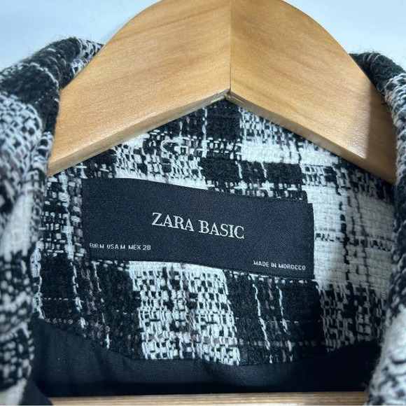 Zara Black Tweed Plaid Oversized Barn Coat Women’s Medium Shirt Jacket Gorpcore - Picture 9 of 10